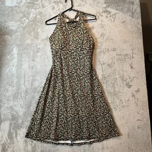 Prana Jewel Lake High Neck Dress Size Medium Floral Black Green Yellow UPF 30+